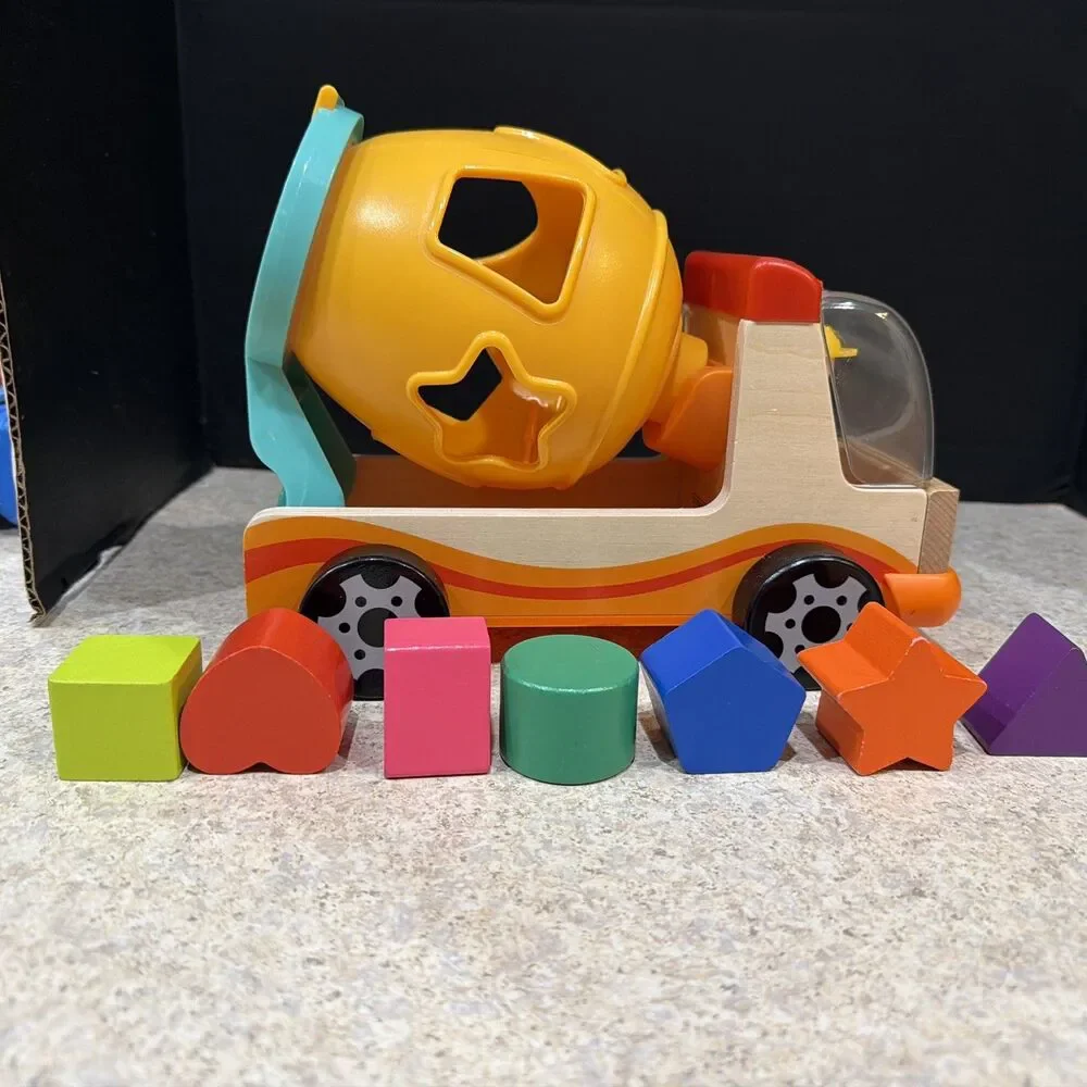 Baby Toddler Shape Sorter Toy Wooden Mixer Truck Colorful Blocks Learning Gift